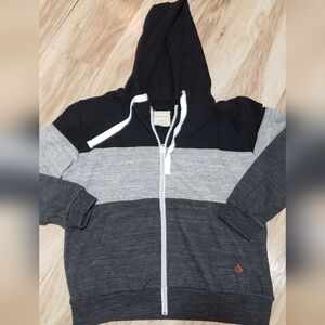 Doublju Men 1X Zip Up Hood3d Sweatshirt Jacket,cotton Heavy Quality Black/grey